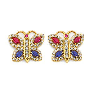 14K 2T Butterfly with Multi Color CZ Earrings