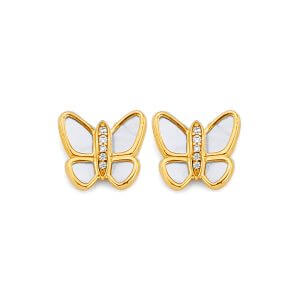 14KY Mother of Pearl CZ Butterfly Earrings