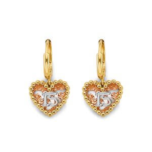 14K 3C Heart 15 Years Huggies Earrings