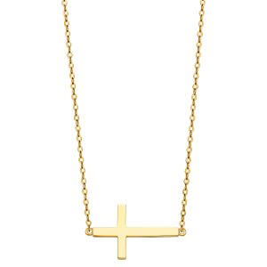 14KY Side Way Cross Necklace