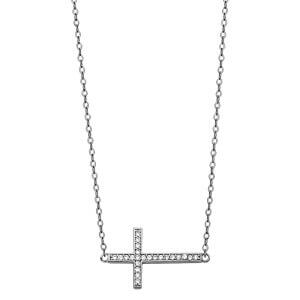 14KW CZ Side Way Cross Necklace