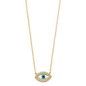 14KY CZ Evil Eye Necklace