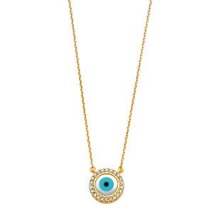 14KY CZ Evil Eye Necklace