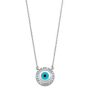 14KW CZ Evil Eye Necklace