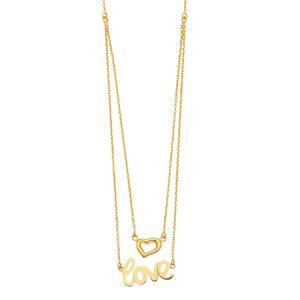 14KY 2Lines Necklace with Heart+Love