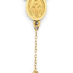 14KY 2mm DC Ball Rosary Necklace with Virgin Mary