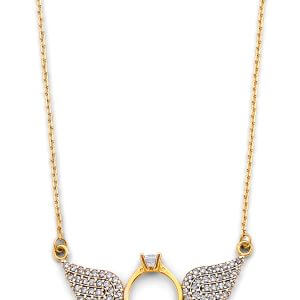 14K 2T Double Angel CZ Wing Necklace