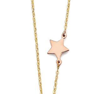 14K 3C CZ Moon and Star Necklace