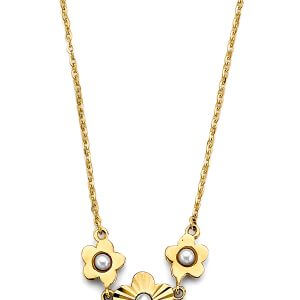 14KY 3 Flowers with Pearl Necklace