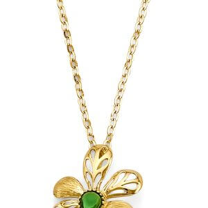 14KY Green Stone Flower Necklace
