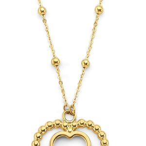 14KY 2 Heart Pendants Bead Necklace