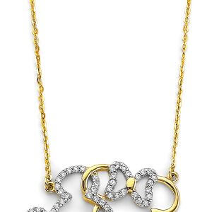 14KY CZ Two Cartoon Mice Necklace