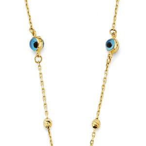 14KY Sky Blue Color Evil Eye Necklace
