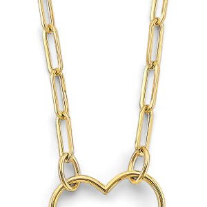 14KY Open Heart Lock Paperclip Necklace