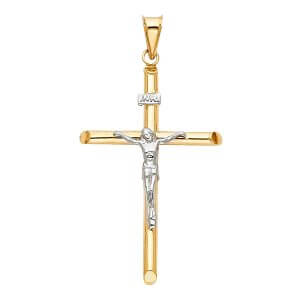 14K 2T Hollow Round Tube Crucifix (25X50mm)