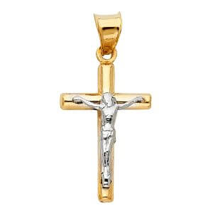 14K 2T Hollow Round Tube Crucifix