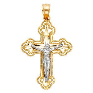 14K 2T Budded Cut Out Crucifix