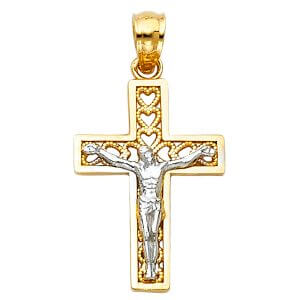14K 2T Heart Design Cross Crucifix