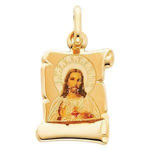 14KY SAC Red Heart of Jesus Picture Pendant
