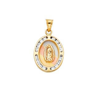 14K 3C CZ Virgin De Guadalupe Pendant