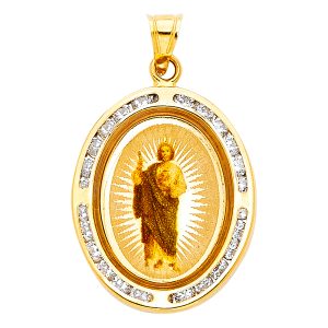 14KY CZ St. Jude Thaddeus Picture Pendant