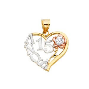 14K 3C 15 Years Heart Pendant (PT358)