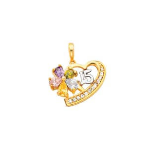 14K 2T CZ 15 Years Heart Pendant (PT669)
