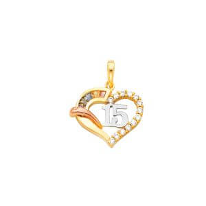 14K 3C CZ 15 Years Heart Pendant (PT670)