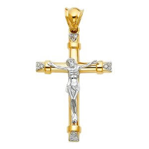 14K 2T CZ Fancy Crucifix Pendant