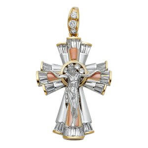 14K 3C CZ Fancy Crucifix Pendant