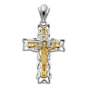 14K 2T CZ Fancy Crucifix Pendant