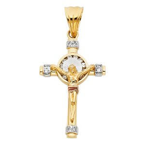 14K 3C CZ Crucifix Pendant