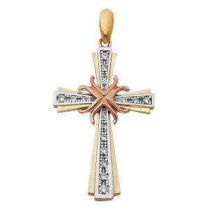 14K 3C CZ Fancy Cross Pendant