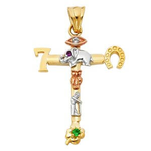 14K 3C Lucky Cross Pendant