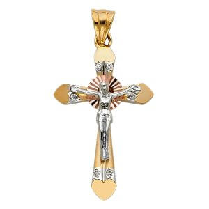 14K 3C CZ Crucifix Pendant