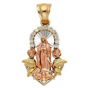14K 2T CZ Our Lady of Guadalupe Pendant