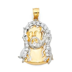 14K 2T CZ Jesus Christ Head Pendant