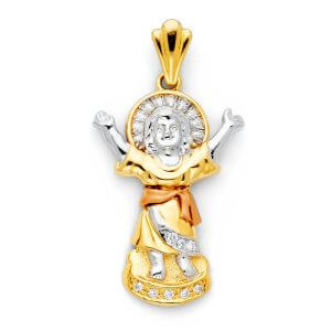 14K 3C CZ Divine Infant Jesus Pendant