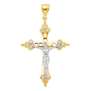 14K 2T CZ Cut Out Crucifix Pendant