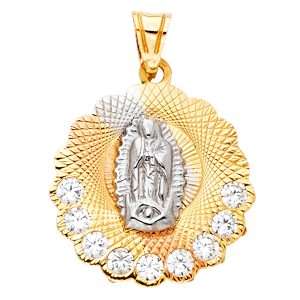 14K 3C Guadalupe CZ Pendant