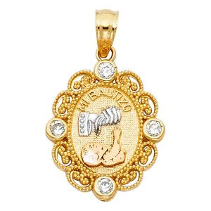 14K 3C CZ Baptism Pendant