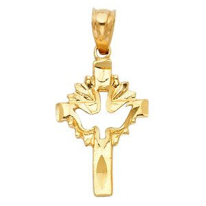 14KY Cross with Holy Spirit Dove Pendant