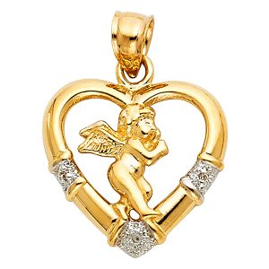 14K 2T CZ Angel Pendant