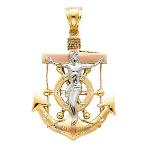 14K 3C Crucifix Anchor Pendant