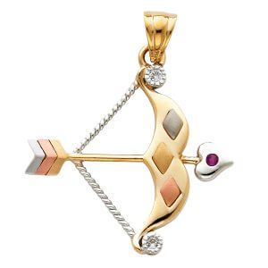 14K 3C CZ Bow & ARow Pendant