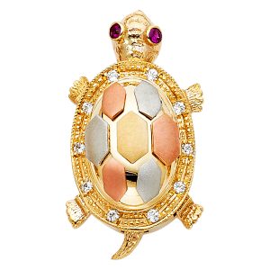 14K 3C CZ Turtle Pendant