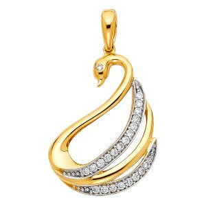 14K 2T CZ Swan Pendant