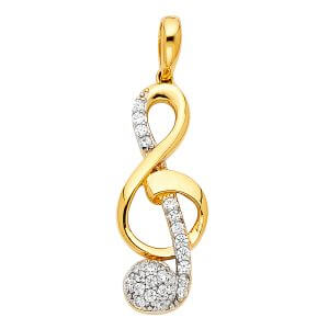14K 2T CZ The Treble Clef Pendant