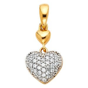 14K 2T CZ Heart Pendant