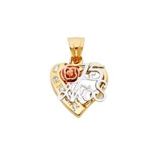 14K 3C CZ 15 Years Heart Pendant